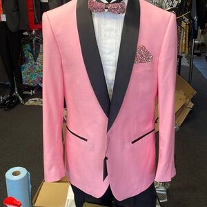 Pink Shawl Tux Jacket w/ Black Satin Lapel, sparkle Bow tie and Hanky included